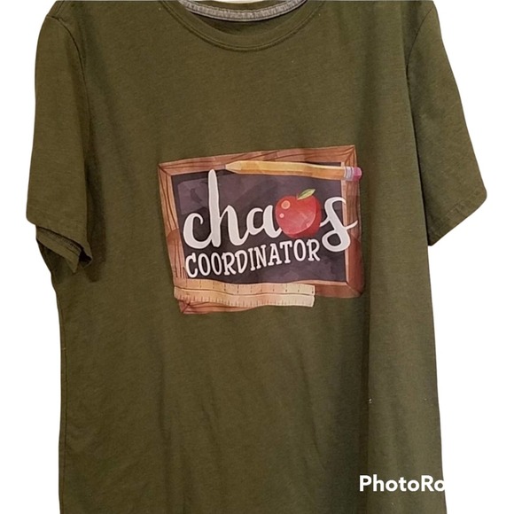 Time and Tru Top Graphic Teacher Chaos Coordinator T-Shirt Green - Picture 4 of 4